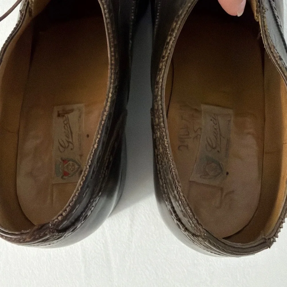 Gucci Mens Vintage Brown Leather Wingtip Brogue Oxford Shoes 42.5 D 111 240 1001